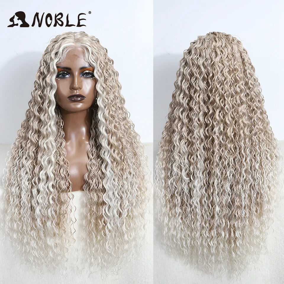 Noble Synthetic Lace Wig Long Curly 31 Inch Ombre Blonde Lace Front Wigs For Black Women Heat Resistant Cosplay Lace Wigs