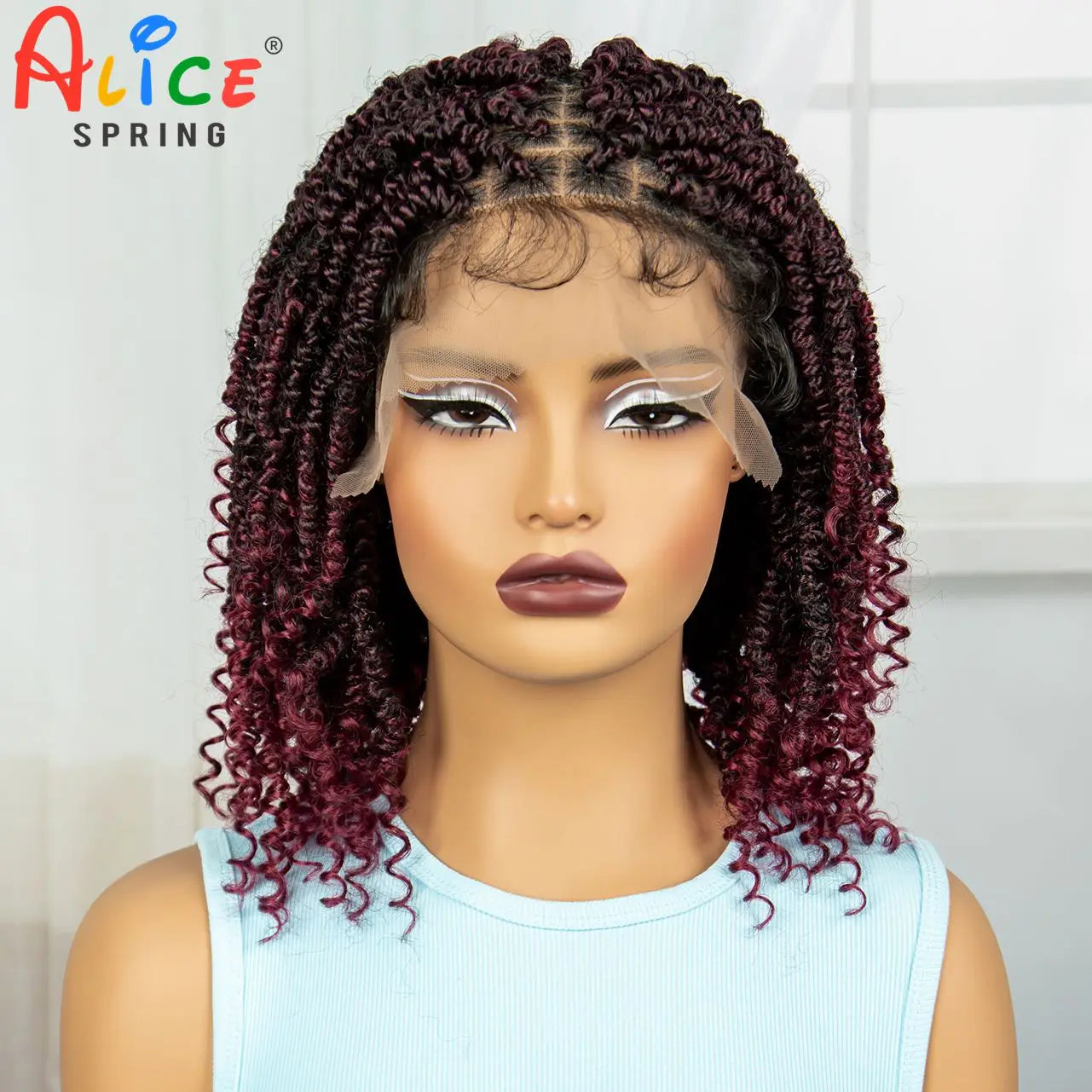 Knotless Box Braided Wigs Short Twist Braided Bob Wigs Synthetic Lace Front Braids Wigs with Curly Ends Handmade Braided Wigs