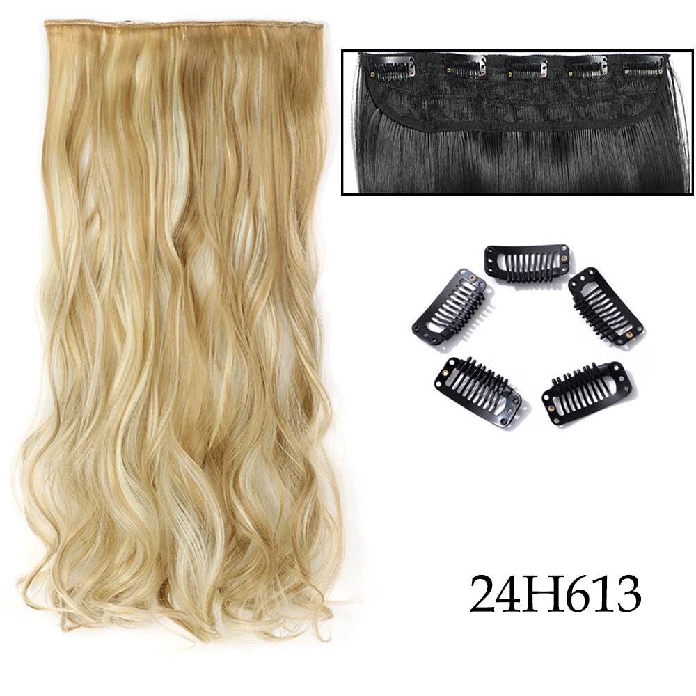 Hairstar 24" Long Straight Curly One Piece 5clips Clip in Hair Extensions synthetic hairpieces for woman