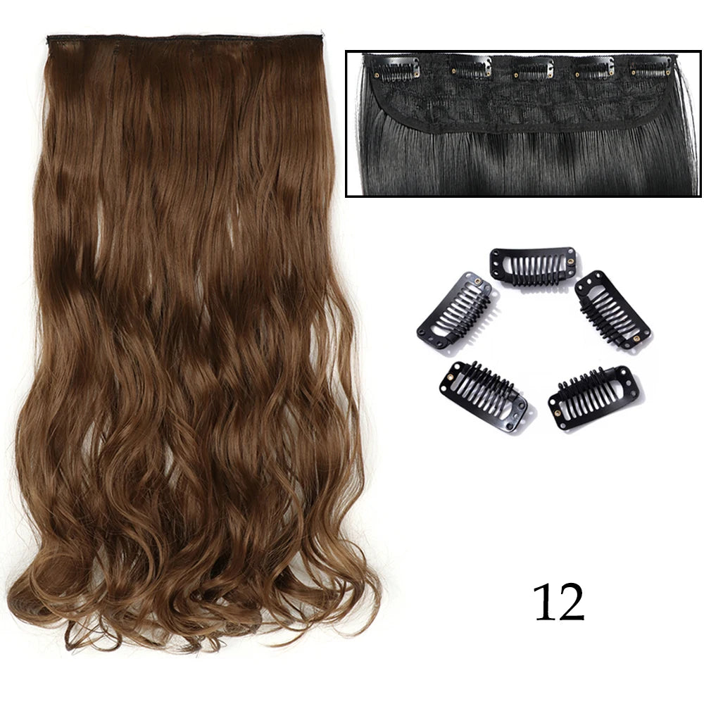 Hairstar 24" Long Straight Curly One Piece 5clips Clip in Hair Extensions synthetic hairpieces for woman