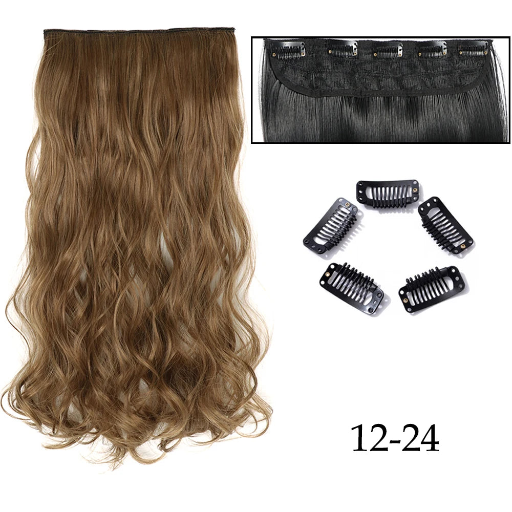 Hairstar 24" Long Straight Curly One Piece 5clips Clip in Hair Extensions synthetic hairpieces for woman