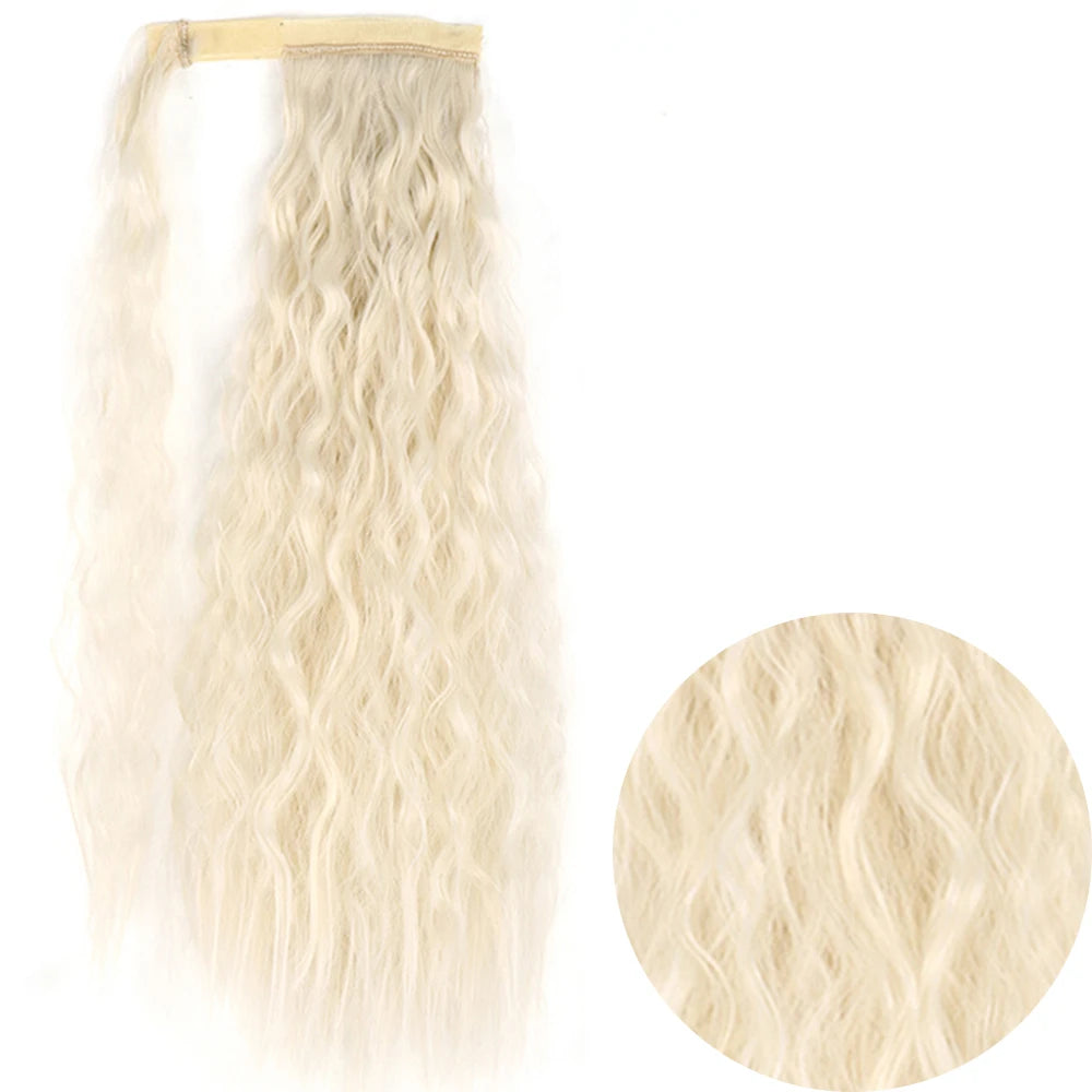 Synthetic Long Corn Wavy Ponytail Hairpiece 55 85cm Wrap Around Hair Clip in Black Ombre Blonde Ponytail Hair Extensions