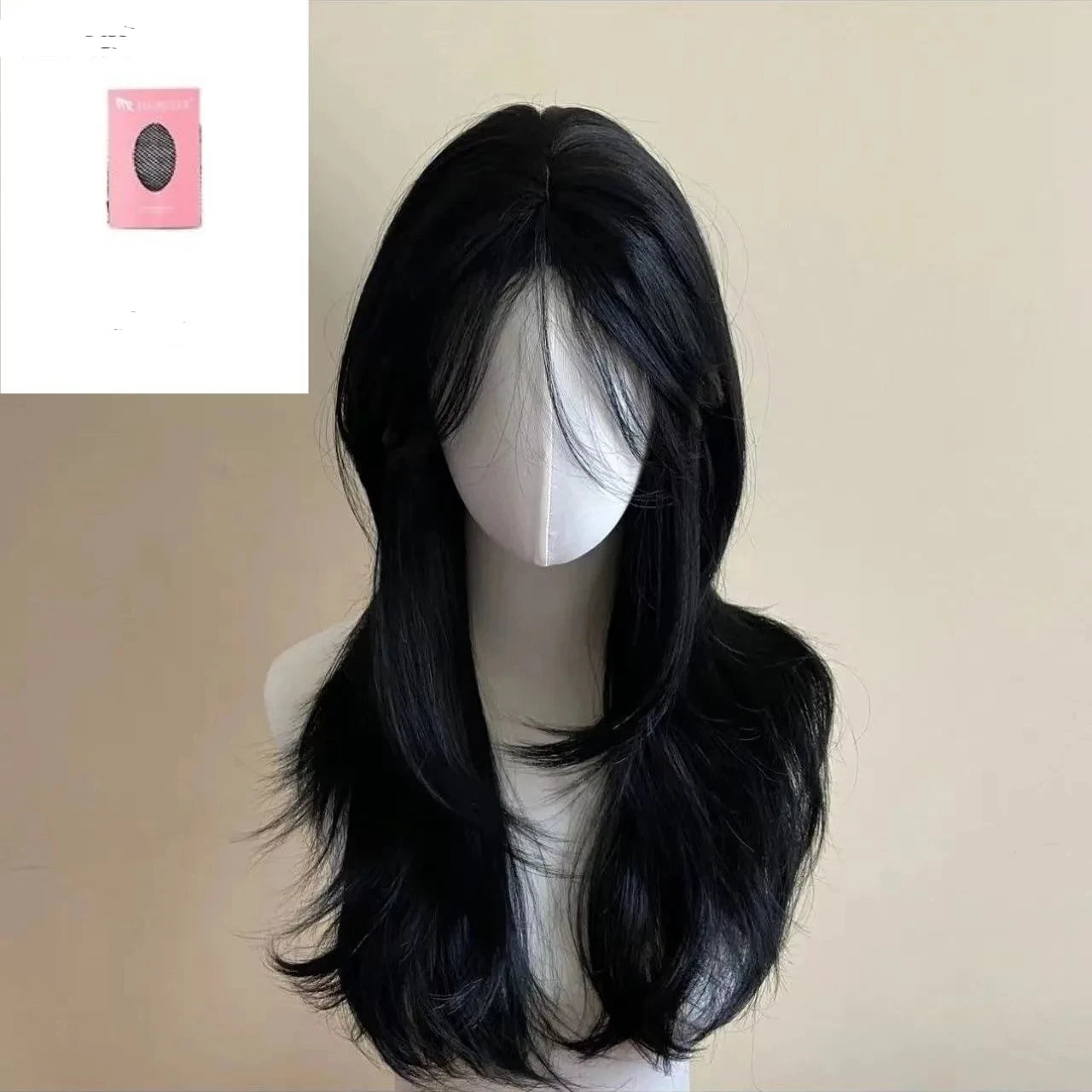 Black Wig Female Headband Body Wavy Rose Hair Net Models in French Bangs High Level Simulation Hair Wig 가발