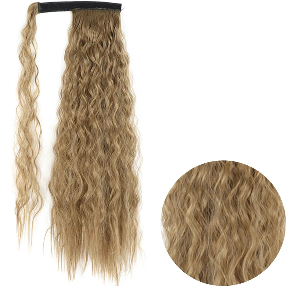 Synthetic Long Corn Wavy Ponytail Hairpiece 55 85cm Wrap Around Hair Clip in Black Ombre Blonde Ponytail Hair Extensions