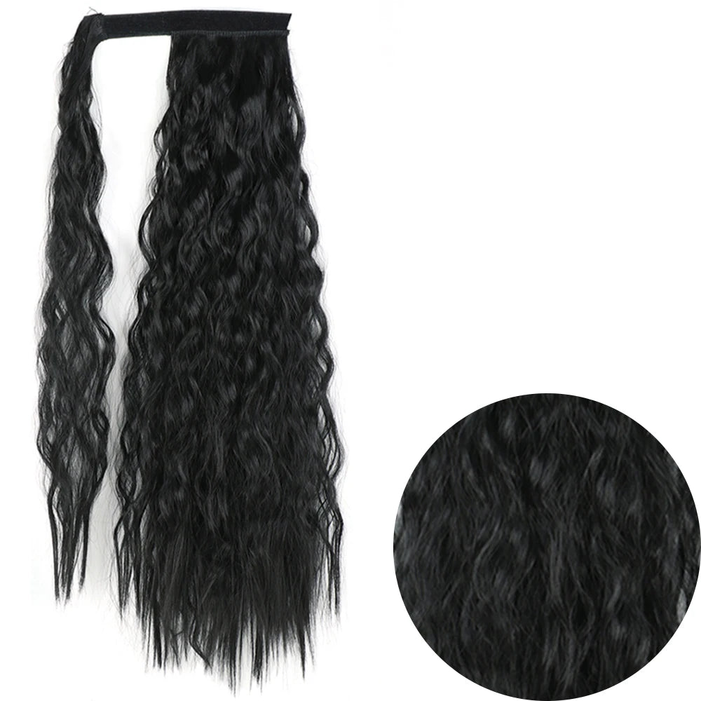 Synthetic Long Corn Wavy Ponytail Hairpiece 55 85cm Wrap Around Hair Clip in Black Ombre Blonde Ponytail Hair Extensions