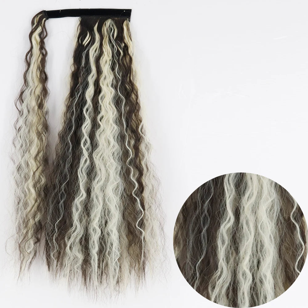Synthetic Long Corn Wavy Ponytail Hairpiece 55 85cm Wrap Around Hair Clip in Black Ombre Blonde Ponytail Hair Extensions