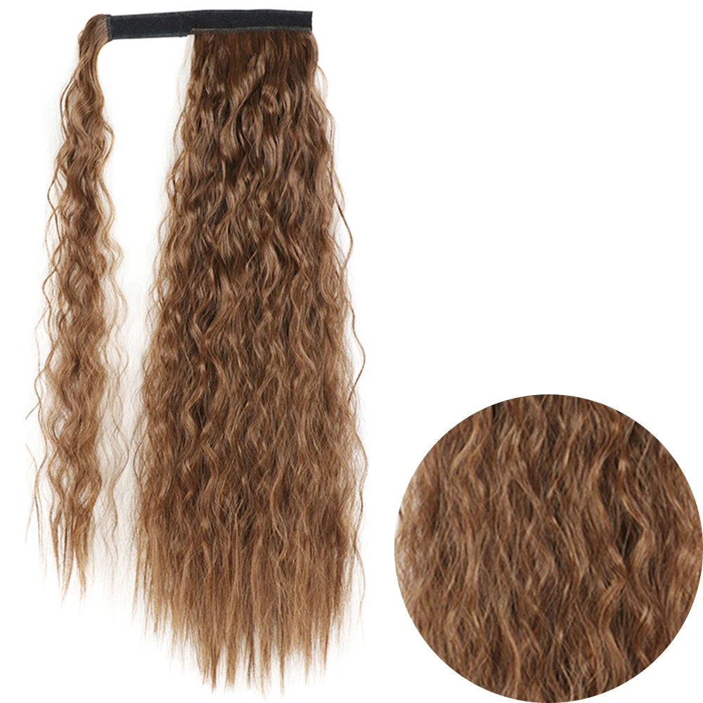 Synthetic Long Corn Wavy Ponytail Hairpiece 55 85cm Wrap Around Hair Clip in Black Ombre Blonde Ponytail Hair Extensions