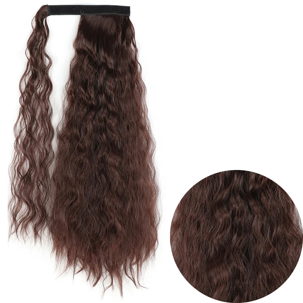 Synthetic Long Corn Wavy Ponytail Hairpiece 55 85cm Wrap Around Hair Clip in Black Ombre Blonde Ponytail Hair Extensions