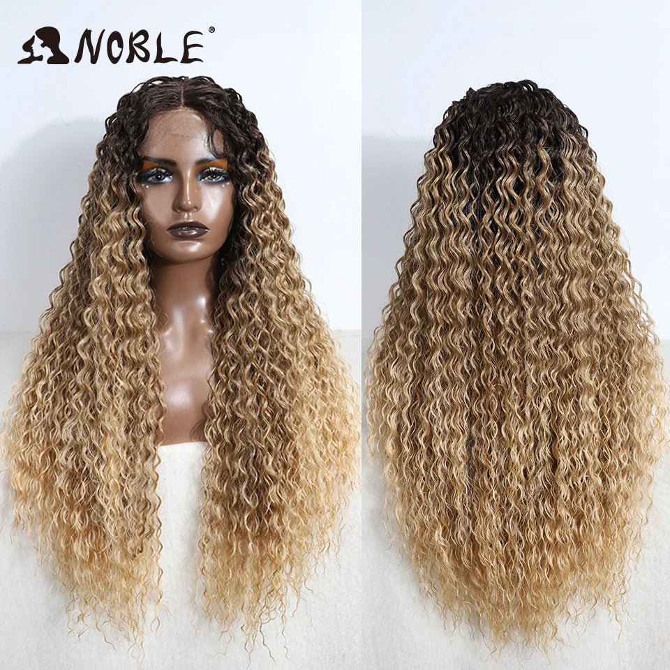 Noble Synthetic Lace Wig Long Curly 31 Inch Ombre Blonde Lace Front Wigs For Black Women Heat Resistant Cosplay Lace Wigs