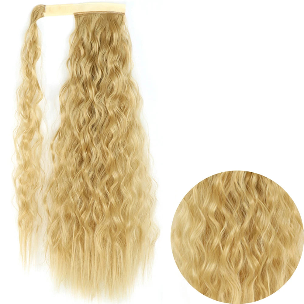 Synthetic Long Corn Wavy Ponytail Hairpiece 55 85cm Wrap Around Hair Clip in Black Ombre Blonde Ponytail Hair Extensions