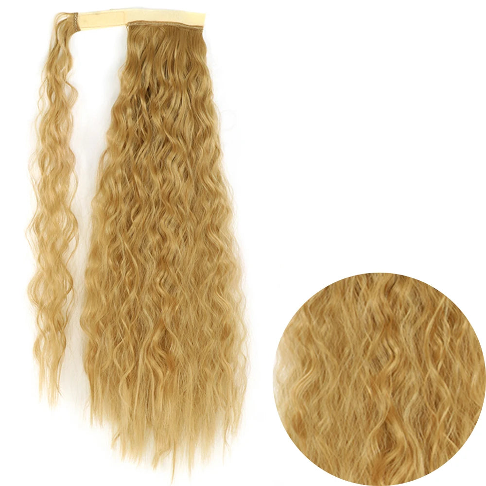 Synthetic Long Corn Wavy Ponytail Hairpiece 55 85cm Wrap Around Hair Clip in Black Ombre Blonde Ponytail Hair Extensions