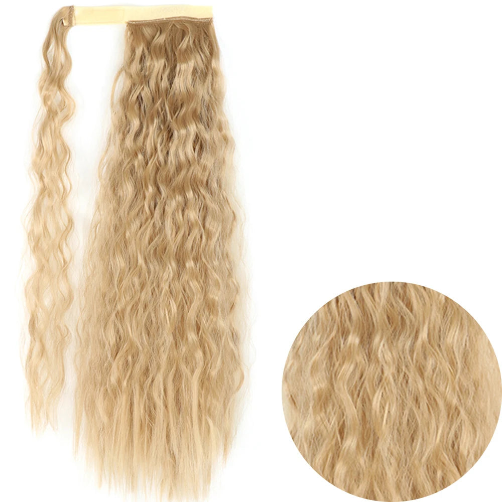 Synthetic Long Corn Wavy Ponytail Hairpiece 55 85cm Wrap Around Hair Clip in Black Ombre Blonde Ponytail Hair Extensions