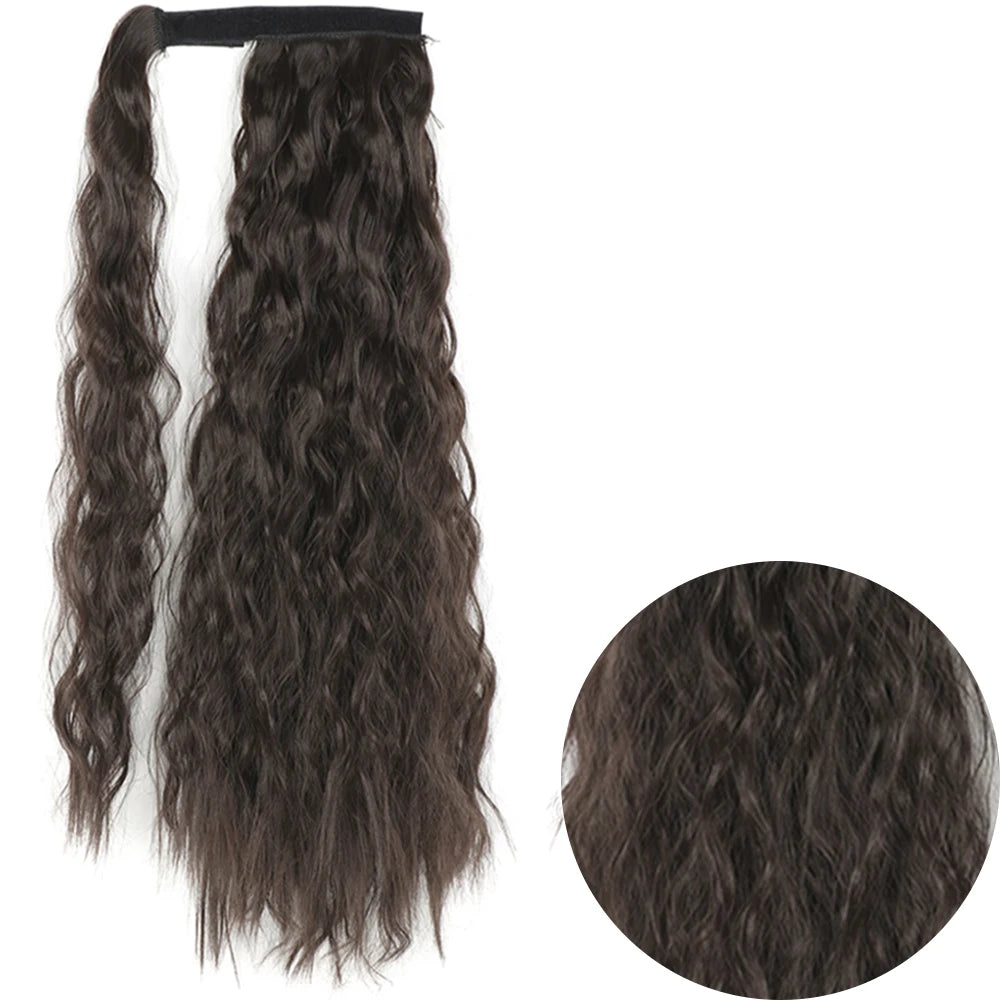 Synthetic Long Corn Wavy Ponytail Hairpiece 55 85cm Wrap Around Hair Clip in Black Ombre Blonde Ponytail Hair Extensions