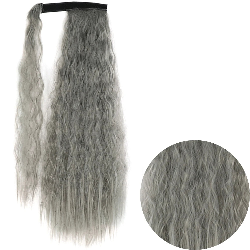 Synthetic Long Corn Wavy Ponytail Hairpiece 55 85cm Wrap Around Hair Clip in Black Ombre Blonde Ponytail Hair Extensions