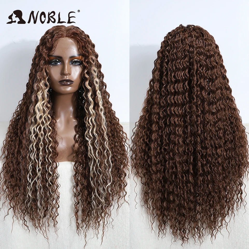 Noble Synthetic Lace Wig Long Curly 31 Inch Ombre Blonde Lace Front Wigs For Black Women Heat Resistant Cosplay Lace Wigs