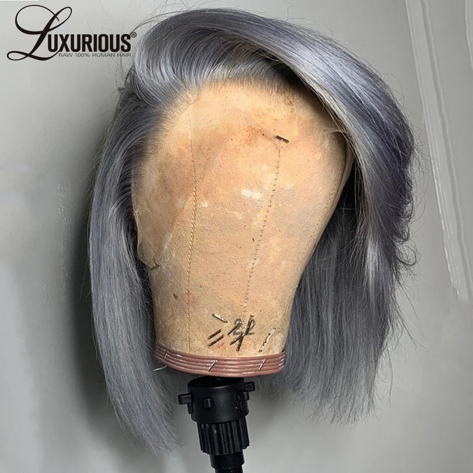 Silver Grey Short Bob Wigs Lace Front Human Hair Wigs For Women Transparent 613 Blonde Lace Frontal Wig Brazilian Remy Hair Wig