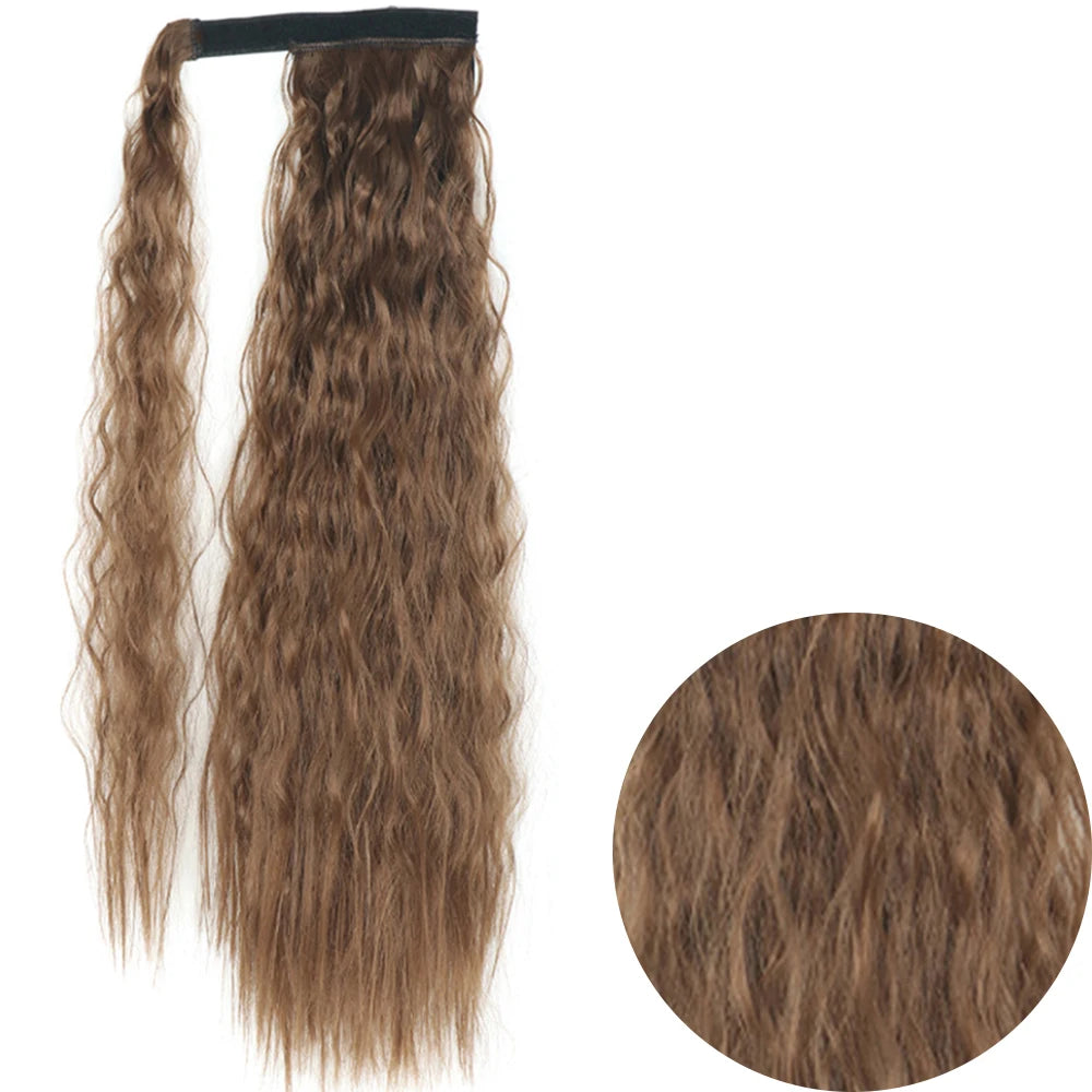Synthetic Long Corn Wavy Ponytail Hairpiece 55 85cm Wrap Around Hair Clip in Black Ombre Blonde Ponytail Hair Extensions