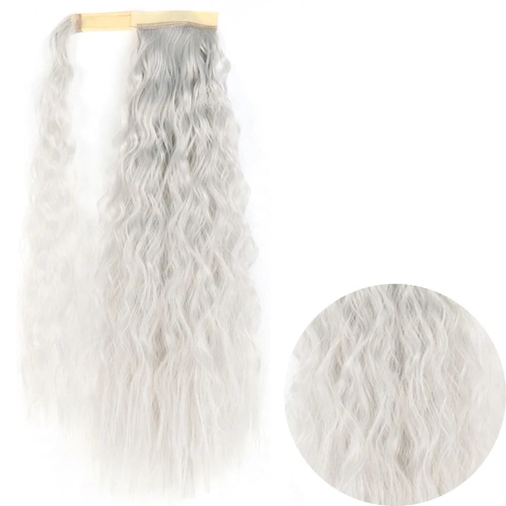 Synthetic Long Corn Wavy Ponytail Hairpiece 55 85cm Wrap Around Hair Clip in Black Ombre Blonde Ponytail Hair Extensions