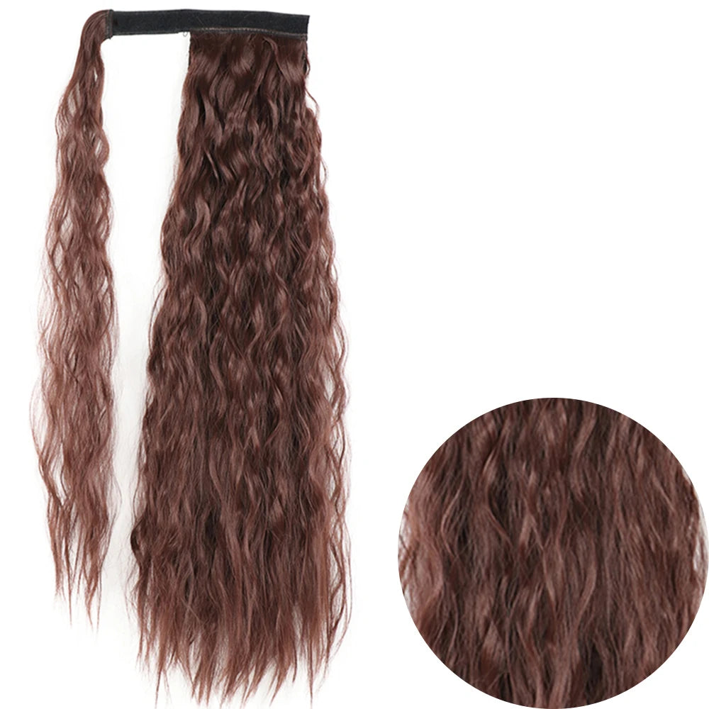 Synthetic Long Corn Wavy Ponytail Hairpiece 55 85cm Wrap Around Hair Clip in Black Ombre Blonde Ponytail Hair Extensions