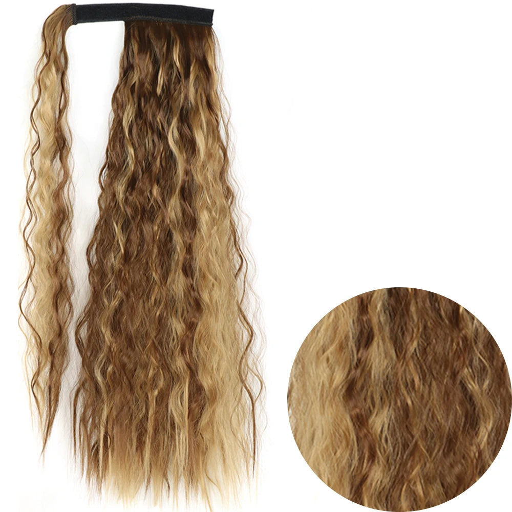 Synthetic Long Corn Wavy Ponytail Hairpiece 55 85cm Wrap Around Hair Clip in Black Ombre Blonde Ponytail Hair Extensions