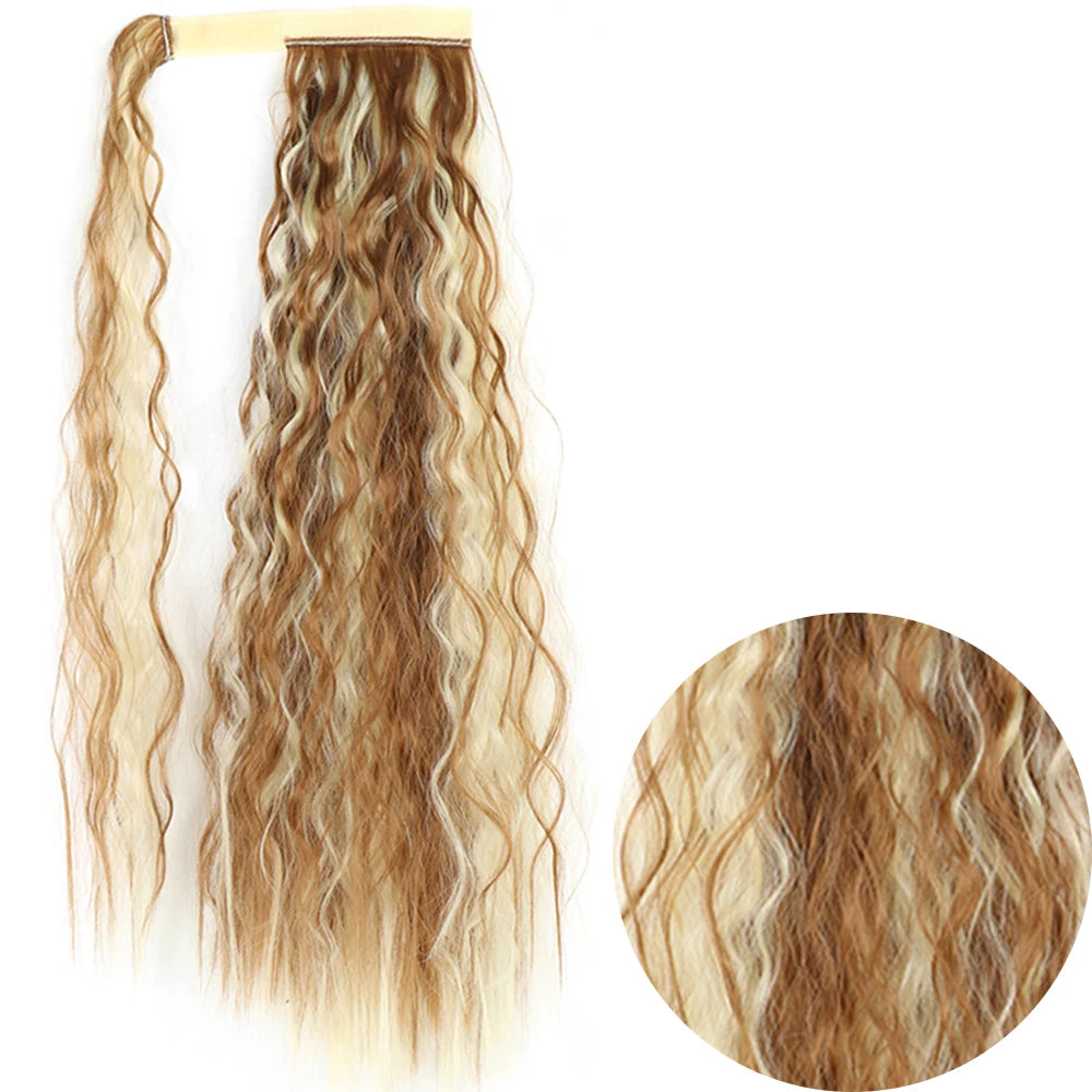 Synthetic Long Corn Wavy Ponytail Hairpiece 55 85cm Wrap Around Hair Clip in Black Ombre Blonde Ponytail Hair Extensions
