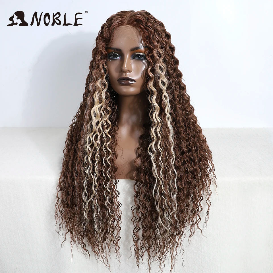 Noble Synthetic Lace Wig Long Curly 31 Inch Ombre Blonde Lace Front Wigs For Black Women Heat Resistant Cosplay Lace Wigs