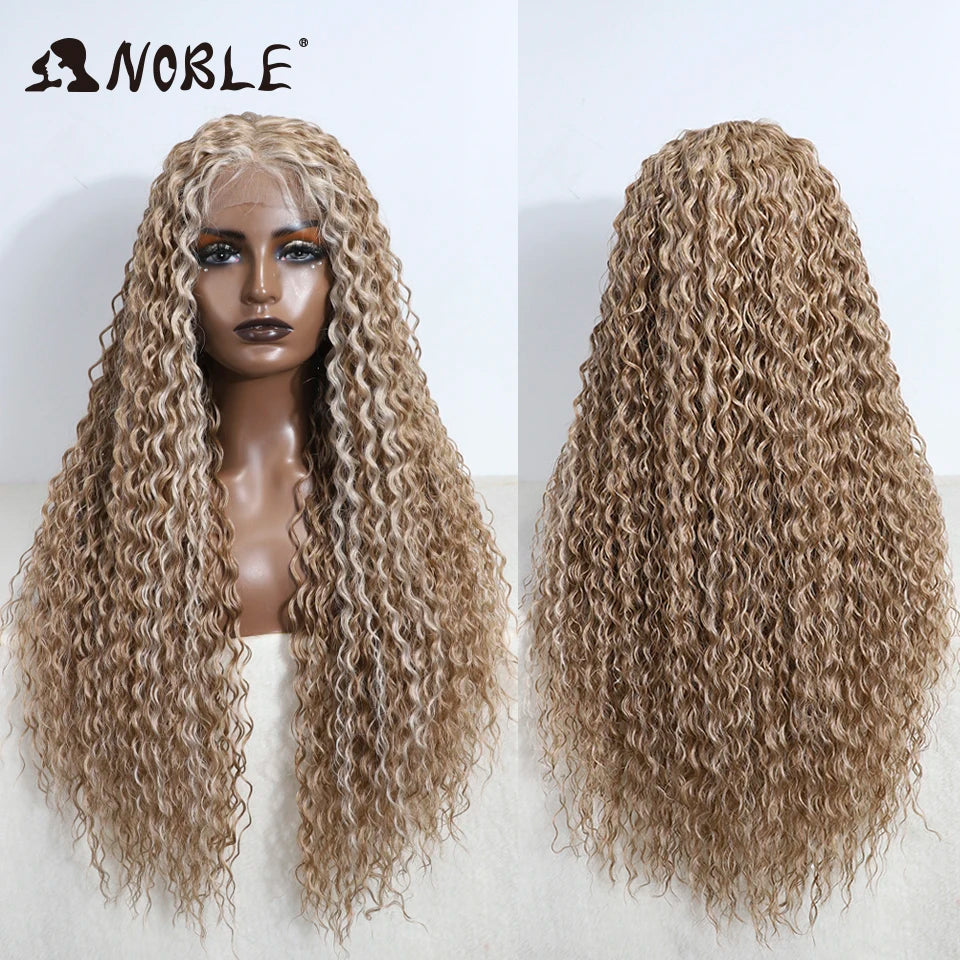 Noble Synthetic Lace Wig Long Curly 31 Inch Ombre Blonde Lace Front Wigs For Black Women Heat Resistant Cosplay Lace Wigs