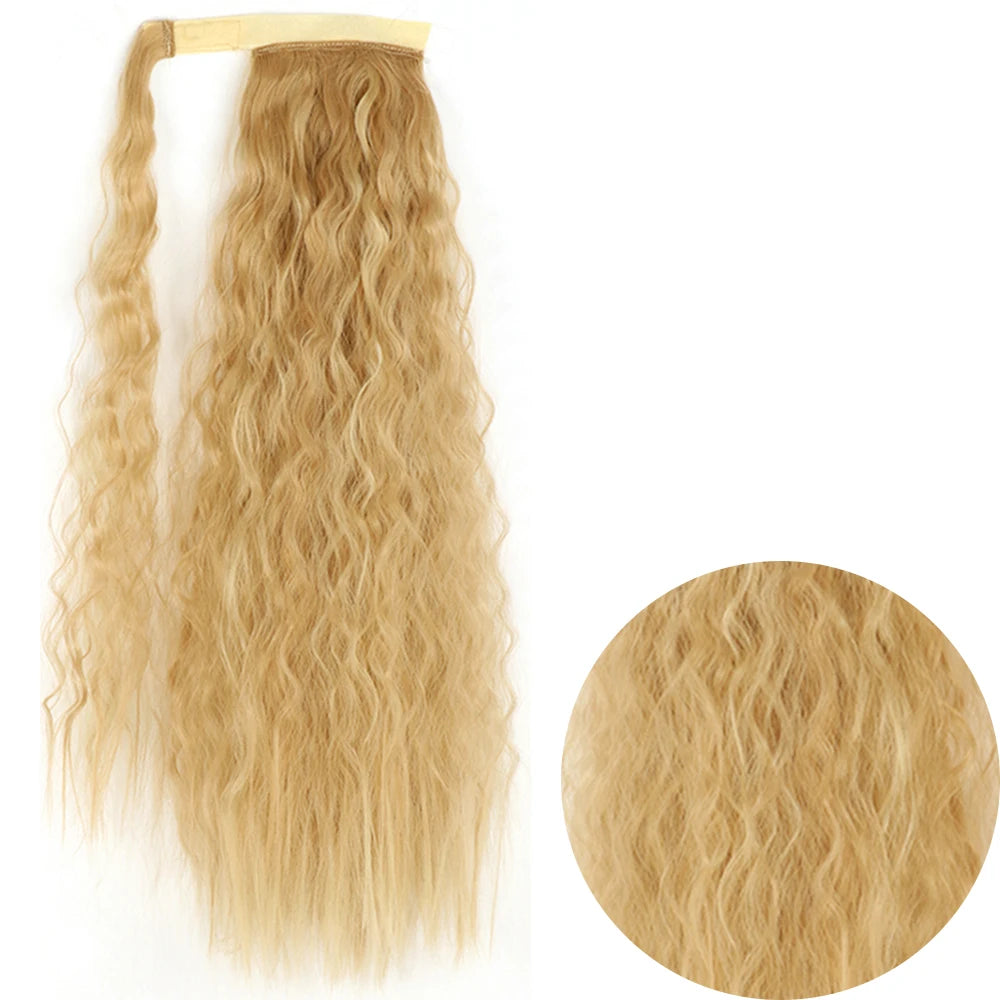 Synthetic Long Corn Wavy Ponytail Hairpiece 55 85cm Wrap Around Hair Clip in Black Ombre Blonde Ponytail Hair Extensions