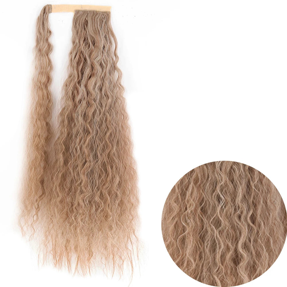 Synthetic Long Corn Wavy Ponytail Hairpiece 55 85cm Wrap Around Hair Clip in Black Ombre Blonde Ponytail Hair Extensions