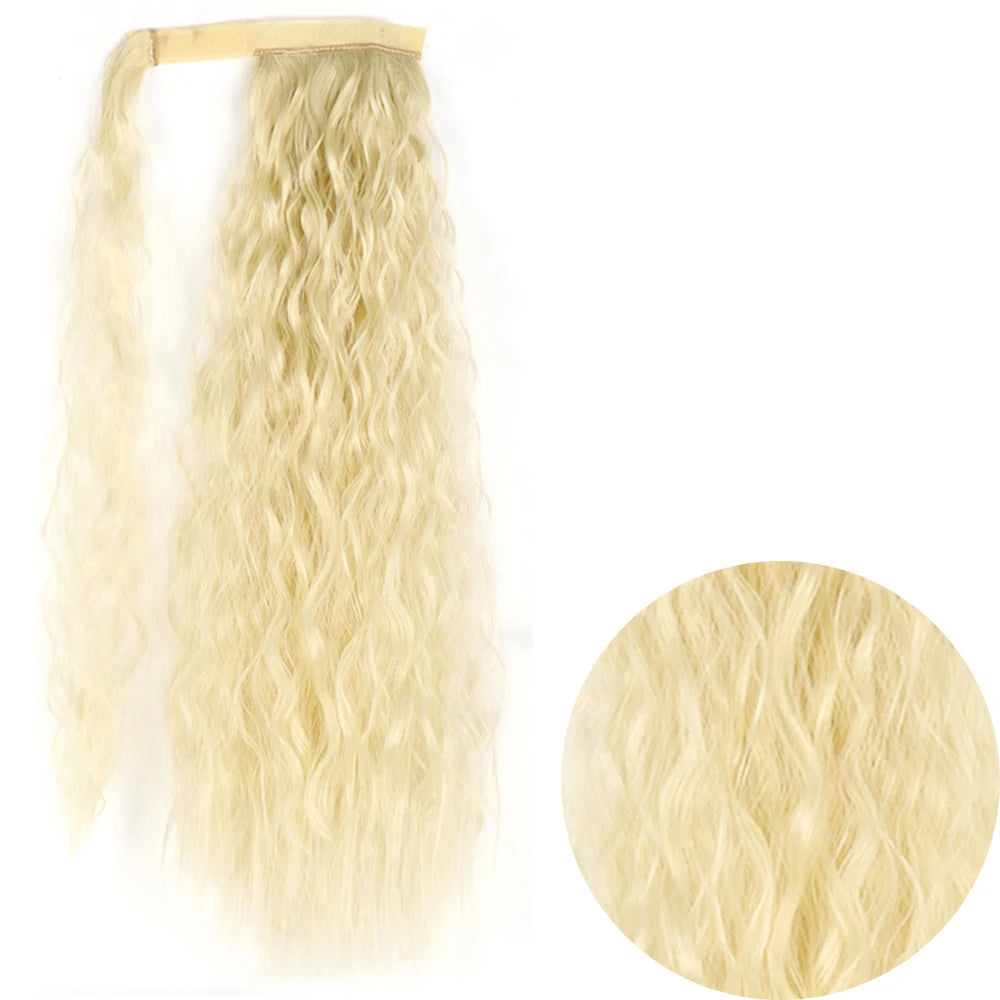 Synthetic Long Corn Wavy Ponytail Hairpiece 55 85cm Wrap Around Hair Clip in Black Ombre Blonde Ponytail Hair Extensions