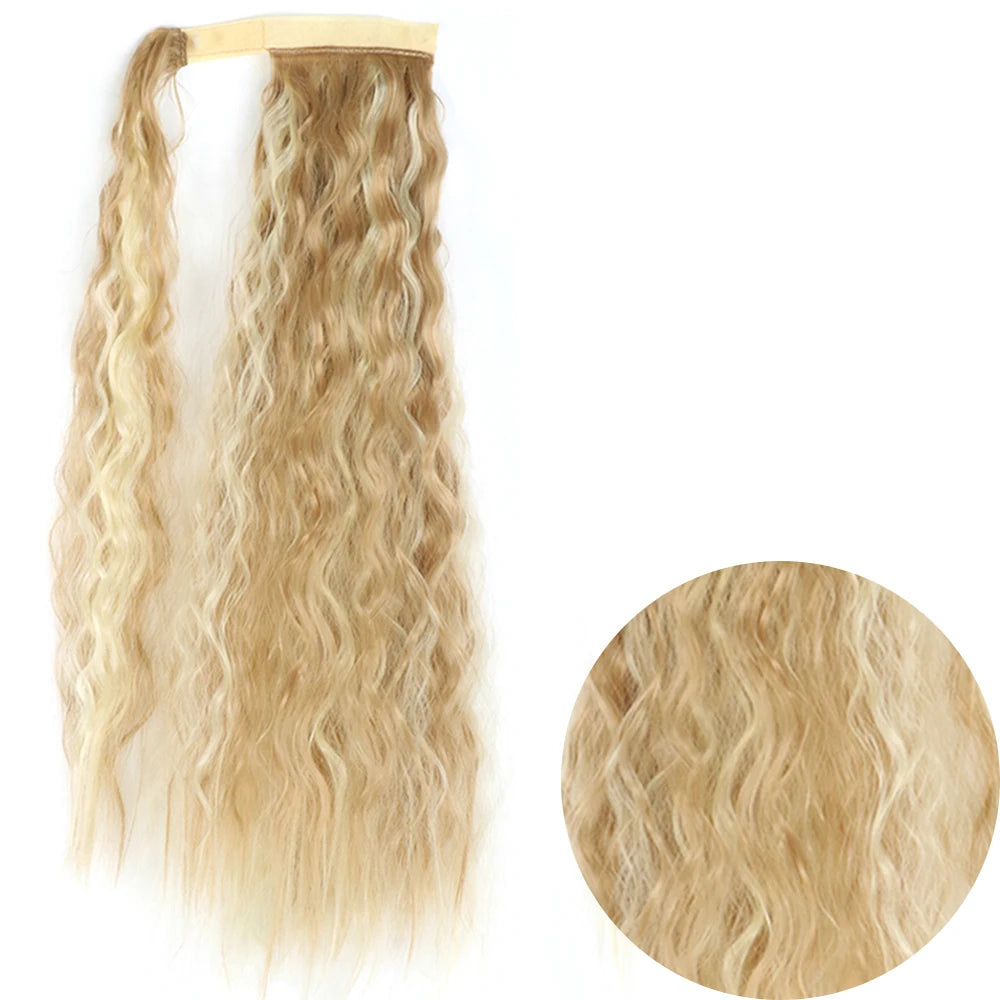 Synthetic Long Corn Wavy Ponytail Hairpiece 55 85cm Wrap Around Hair Clip in Black Ombre Blonde Ponytail Hair Extensions