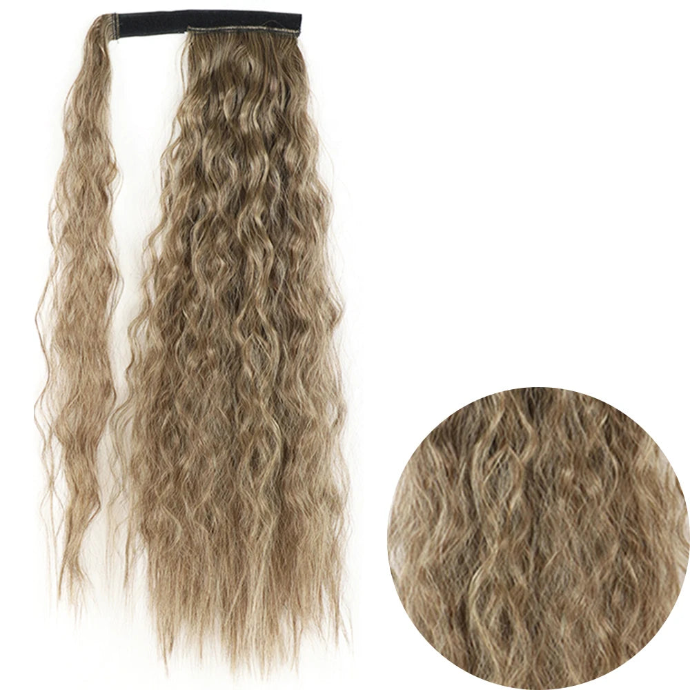 Synthetic Long Corn Wavy Ponytail Hairpiece 55 85cm Wrap Around Hair Clip in Black Ombre Blonde Ponytail Hair Extensions