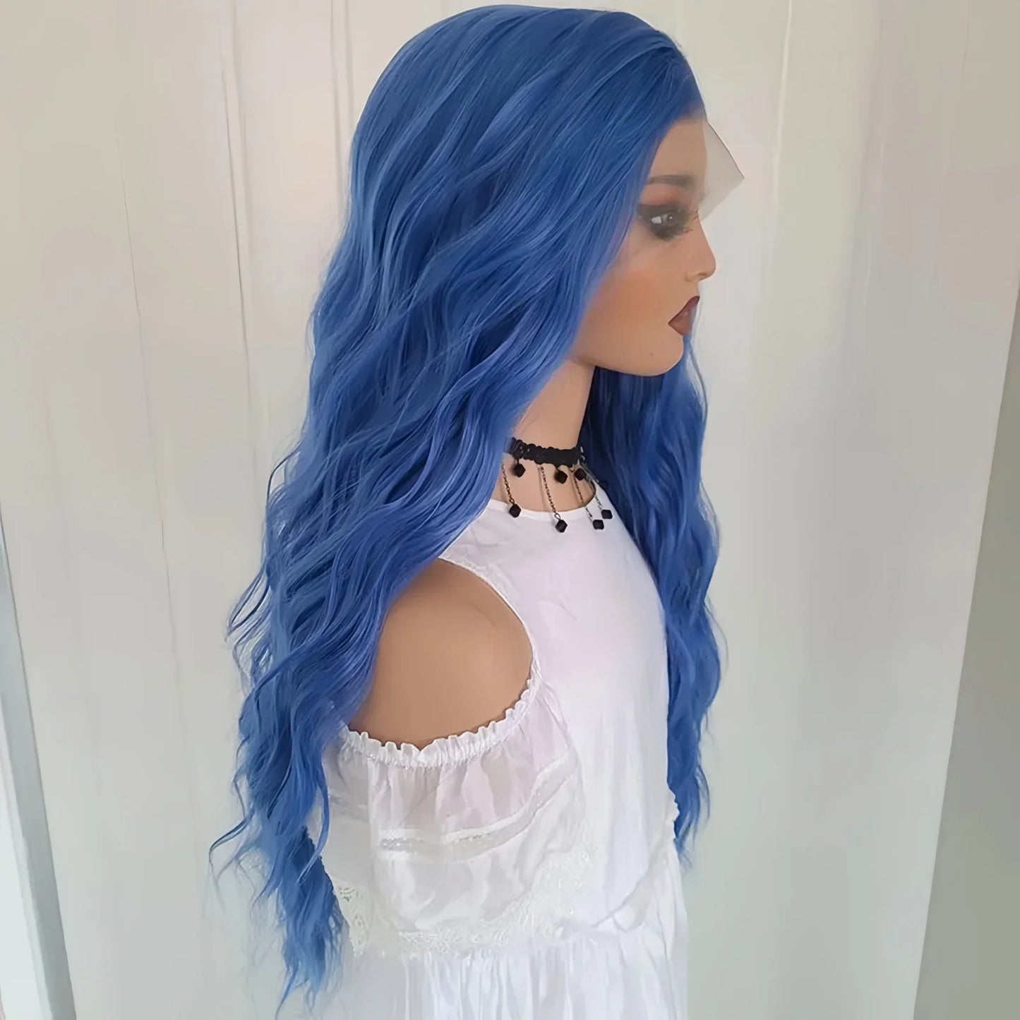 Dark Blue Wig Deep Wave Synthetic Hair Long Curly Lace Front Wig Natural Wavy Colored 13X4 Lace Frontal Wigs for Women Party