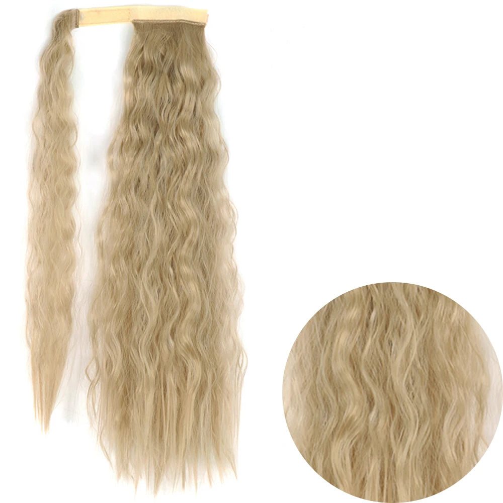 Synthetic Long Corn Wavy Ponytail Hairpiece 55 85cm Wrap Around Hair Clip in Black Ombre Blonde Ponytail Hair Extensions
