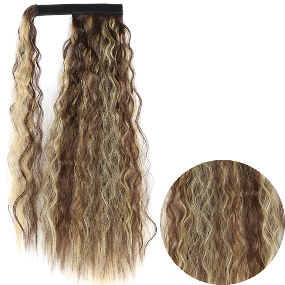 Synthetic Long Corn Wavy Ponytail Hairpiece 55 85cm Wrap Around Hair Clip in Black Ombre Blonde Ponytail Hair Extensions