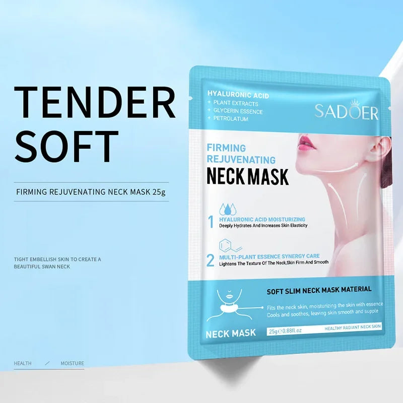 SADOER Hyaluronic Acid Neck Mask – Collagen Firming & Brightening (10pcs) Nourish & firm your neck with SADOER hyaluronic acid masks.