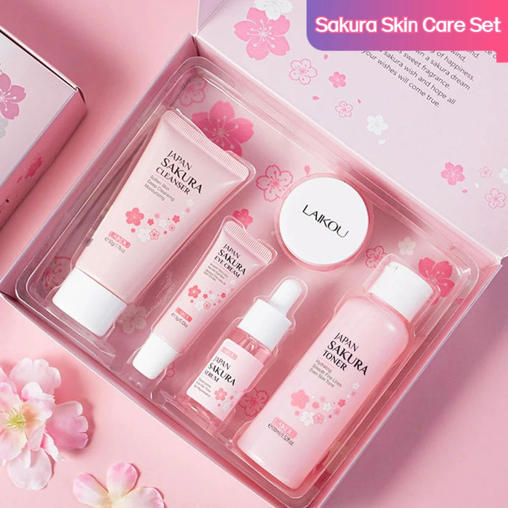 Sakura Skin Care Set – Complete Hydrating & Brightening Kit: : toner, serum, cream & more. Hydration, glow & anti-aging in one elegant gift box.