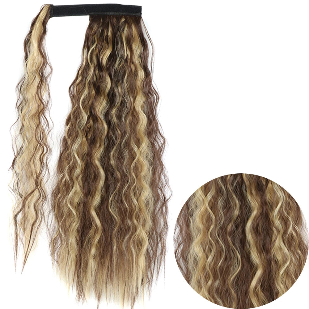 Synthetic Long Corn Wavy Ponytail Hairpiece 55 85cm Wrap Around Hair Clip in Black Ombre Blonde Ponytail Hair Extensions