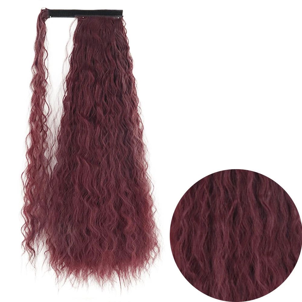 Synthetic Long Corn Wavy Ponytail Hairpiece 55 85cm Wrap Around Hair Clip in Black Ombre Blonde Ponytail Hair Extensions