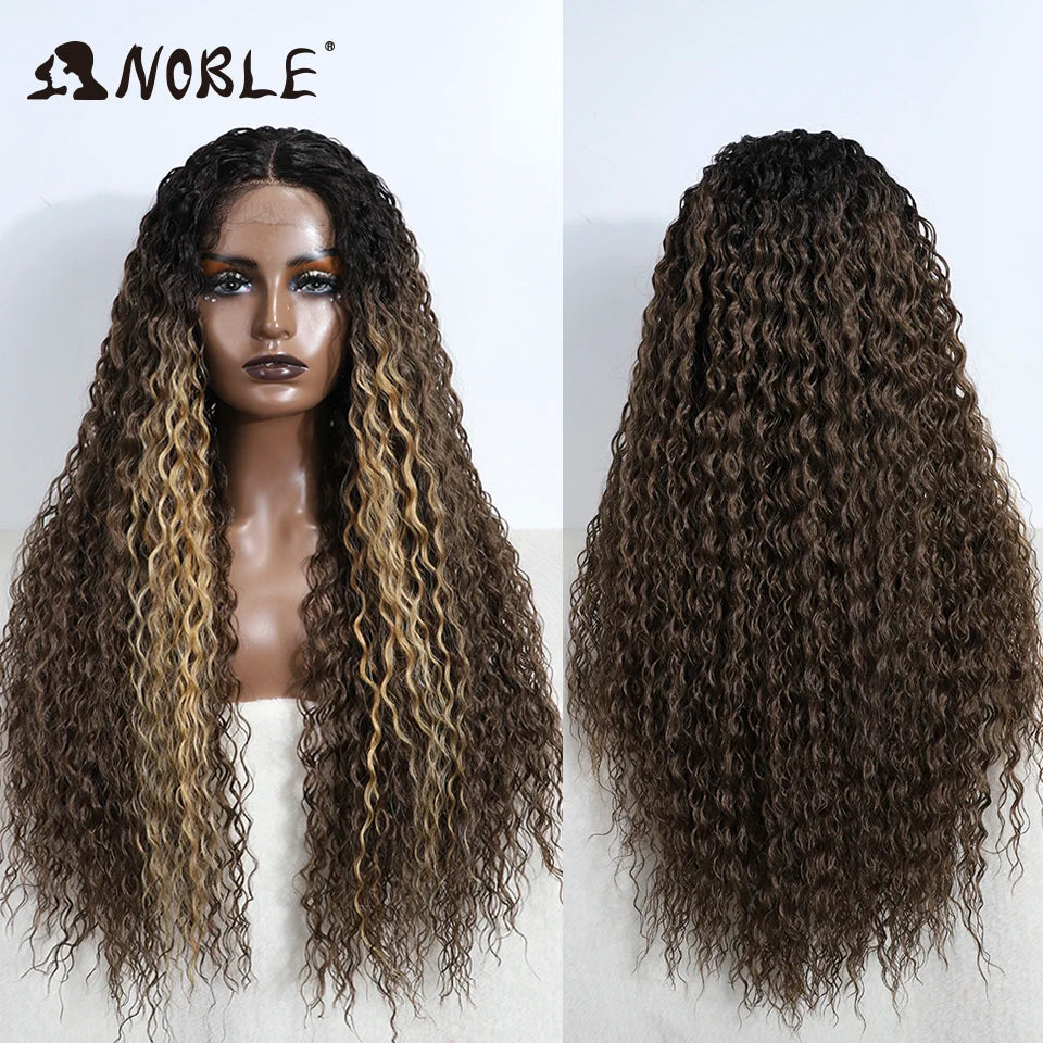 Noble Synthetic Lace Wig Long Curly 31 Inch Ombre Blonde Lace Front Wigs For Black Women Heat Resistant Cosplay Lace Wigs