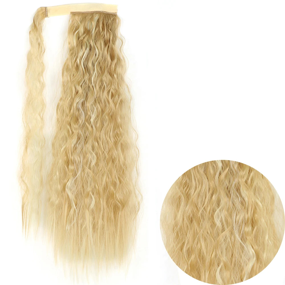 Synthetic Long Corn Wavy Ponytail Hairpiece 55 85cm Wrap Around Hair Clip in Black Ombre Blonde Ponytail Hair Extensions