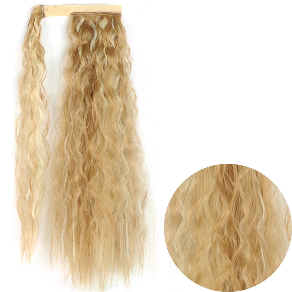 Synthetic Long Corn Wavy Ponytail Hairpiece 55 85cm Wrap Around Hair Clip in Black Ombre Blonde Ponytail Hair Extensions