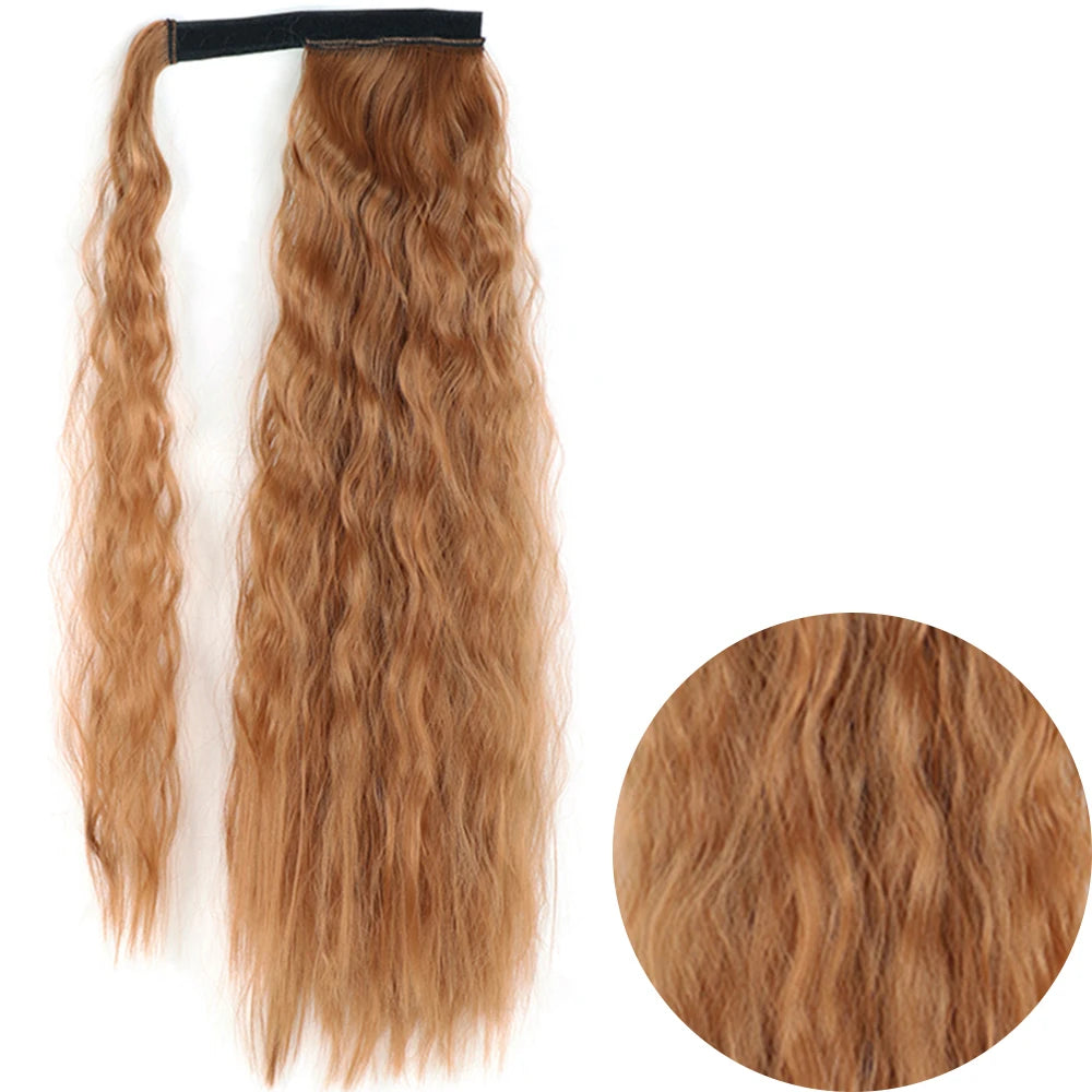Synthetic Long Corn Wavy Ponytail Hairpiece 55 85cm Wrap Around Hair Clip in Black Ombre Blonde Ponytail Hair Extensions